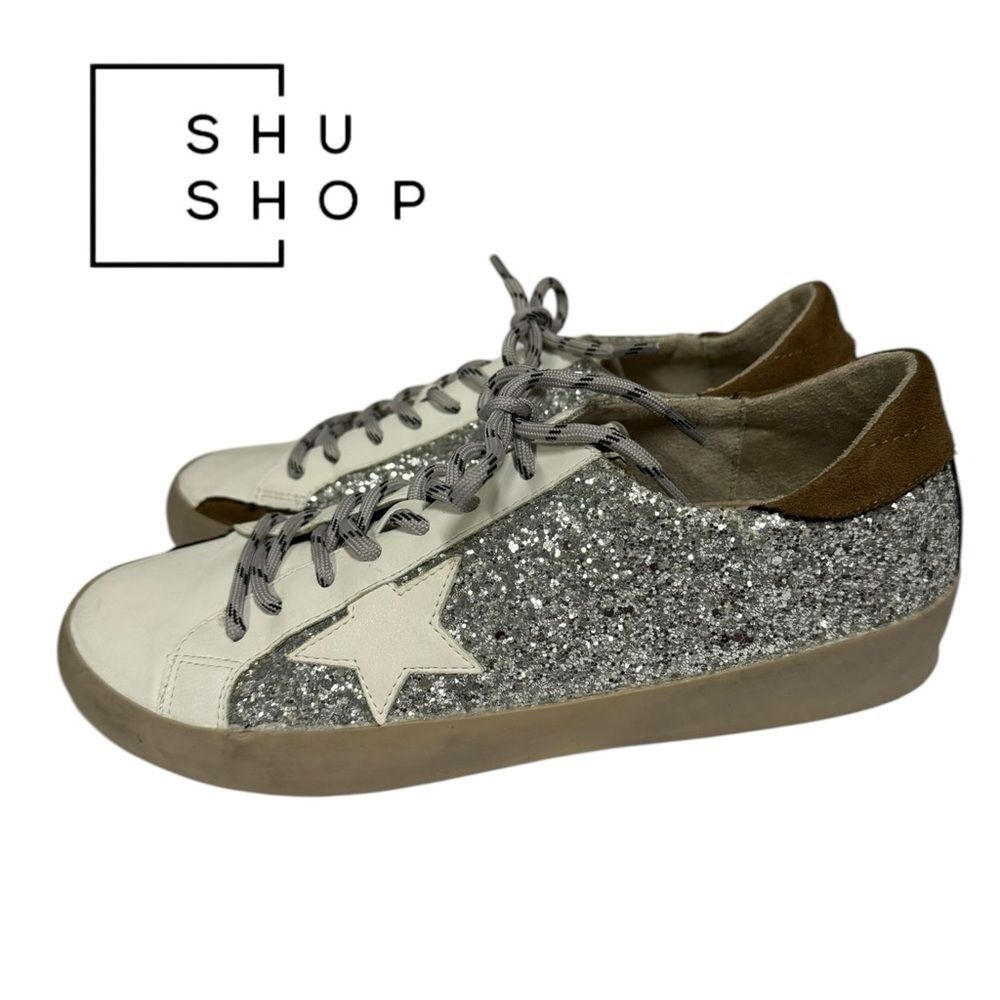 Shu Shop Paula Women's Silver Sparkle Star Sneakers 8